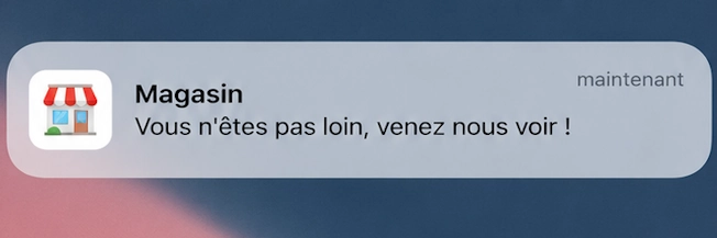 Notification de proximité géolocalisée sur pass Wallet